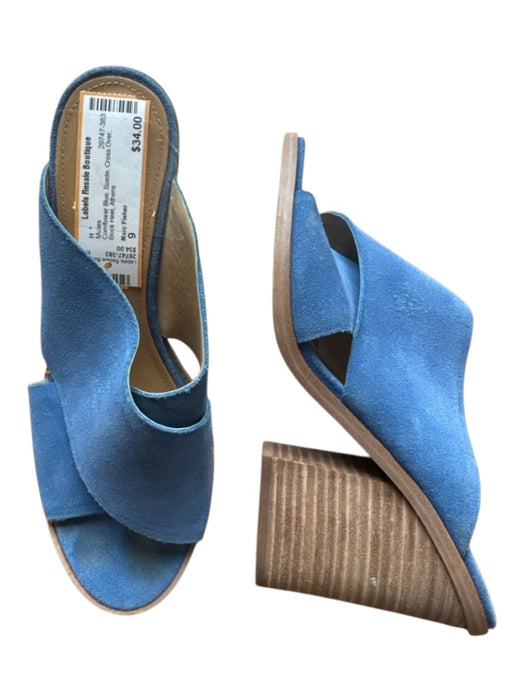 Marc Fisher Shoe Size 9 Cornflower Blue Suede Cross Over Block Heel Mules Cornflower Blue / 9