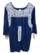 J.Marie Size S Navy Blue & White Linen Blend Floral Embroidered 1/2 Sleeve Dress Navy Blue & White / S