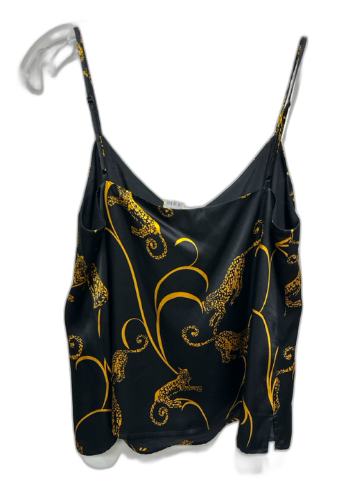 L'agence Size S Black & Yellow Silk Spaghetti Strap Jaguar V Neck Tank Top Black & Yellow / S