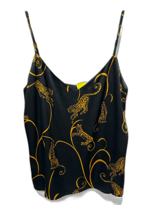 L'agence Size S Black & Yellow Silk Spaghetti Strap Jaguar V Neck Tank Top Black & Yellow / S