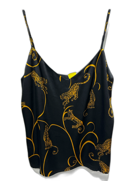 L'agence Size S Black & Yellow Silk Spaghetti Strap Jaguar V Neck Tank Top Black & Yellow / S