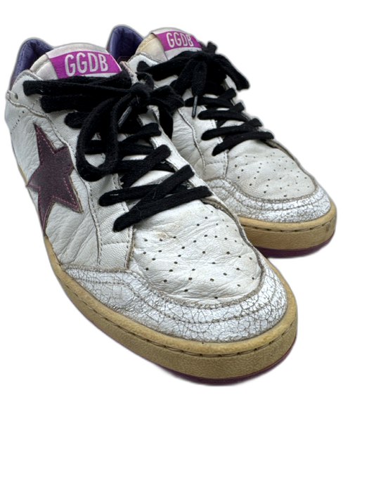 Golden Goose Shoe Size 38 White & Purple Leather Upper Glitter Detail Sneakers White & Purple / 38