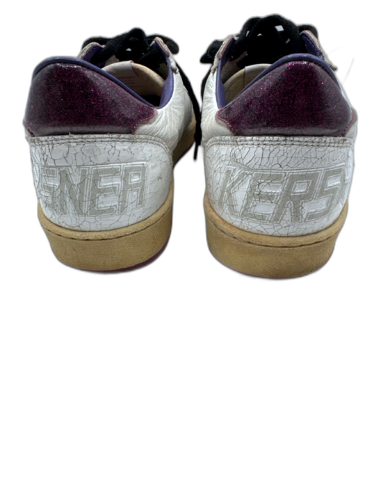 Golden Goose Shoe Size 38 White & Purple Leather Upper Glitter Detail Sneakers White & Purple / 38