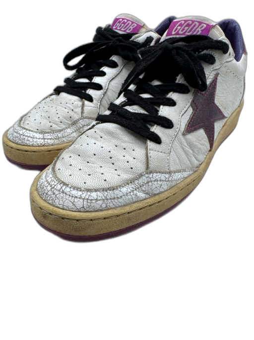 Golden Goose Shoe Size 38 White & Purple Leather Upper Glitter Detail Sneakers White & Purple / 38