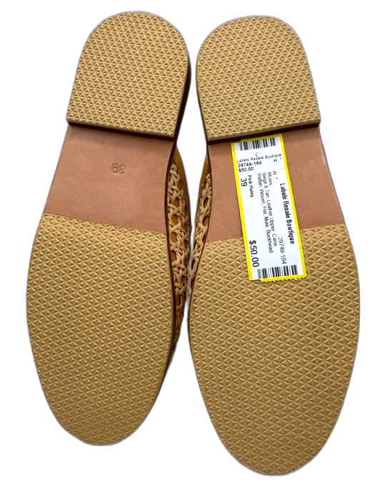 Pink Haley Shoe Size 39 Beige & Tan Leather Upper Cane Rattan Woven Flat Mules Beige & Tan / 39