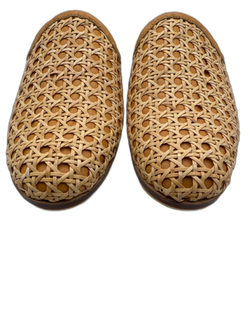 Pink Haley Shoe Size 39 Beige & Tan Leather Upper Cane Rattan Woven Flat Mules Beige & Tan / 39
