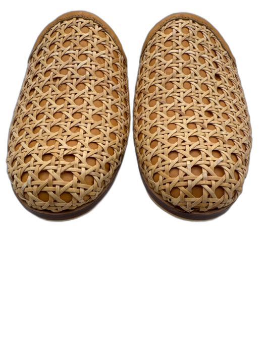 Pink Haley Shoe Size 39 Beige & Tan Leather Upper Cane Rattan Woven Flat Mules Beige & Tan / 39