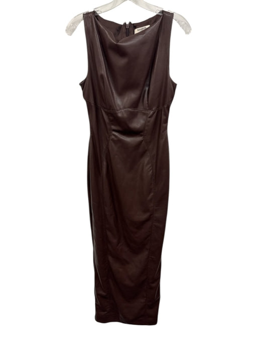 Housecb Size M Brown Faux Leather darted Boat Neck Fitted Maxi Dress Brown / M