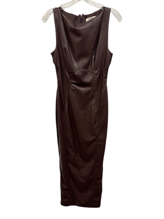 Housecb Size M Brown Faux Leather darted Boat Neck Fitted Maxi Dress Brown / M