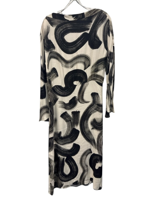 Zara Size M Cream Black Blue Polyester Long Sleeve Brush Strokes Dress Cream Black Blue / M