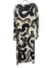 Zara Size M Cream Black Blue Polyester Long Sleeve Brush Strokes Dress Cream Black Blue / M