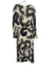 Zara Size M Cream Black Blue Polyester Long Sleeve Brush Strokes Dress Cream Black Blue / M