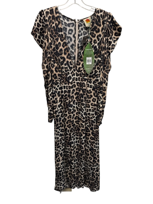 Farm Rio Size S Brown, cream & black Polyester Long Sleeve Leopard Dress Brown, cream & black / S
