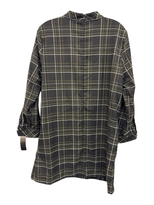 Zara Size L Green & Black Polyester Blend Faux Leather Trim Plaid Dress Green & Black / L
