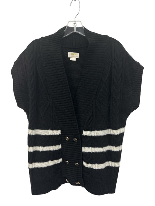 Maeve Size XS Black & White Acrylic Knit Cable Knit Gold Button Detail Sweater Black & White / XS