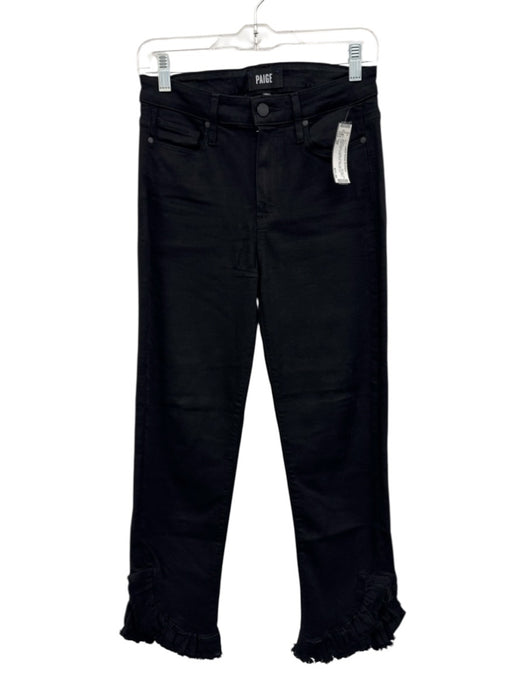 Paige Size 27 Black Wash Cotton Denim Zip & Button High Rise Ruffle Hem Jeans Black Wash / 27
