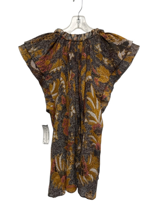 Ulla Johnson Size 0 Brown, Yellow & Orange Silk Blend Short Sleeve Floral Top Brown, Yellow & Orange / 0