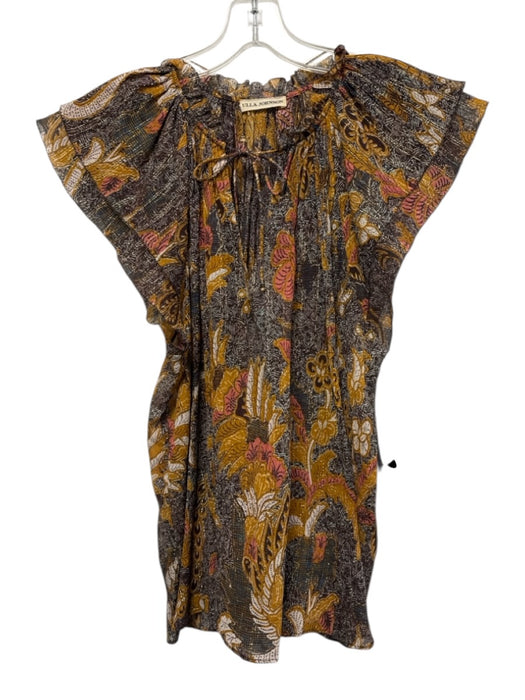 Ulla Johnson Size 0 Brown, Yellow & Orange Silk Blend Short Sleeve Floral Top Brown, Yellow & Orange / 0