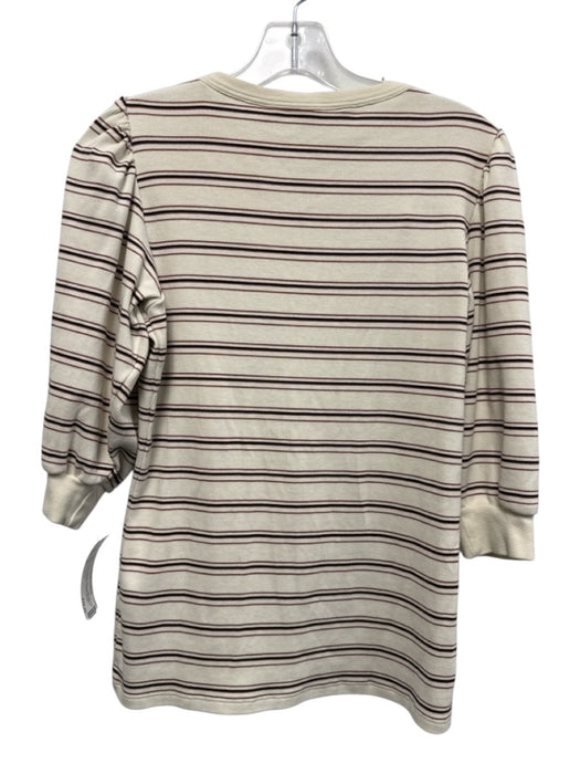 Veronica Beard Size S Cream, Red & Black Pima Cotton Blend Ribbed V Neck Top Cream, Red & Black / S