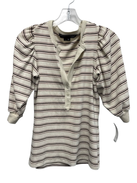 Veronica Beard Size S Cream, Red & Black Pima Cotton Blend Ribbed V Neck Top Cream, Red & Black / S