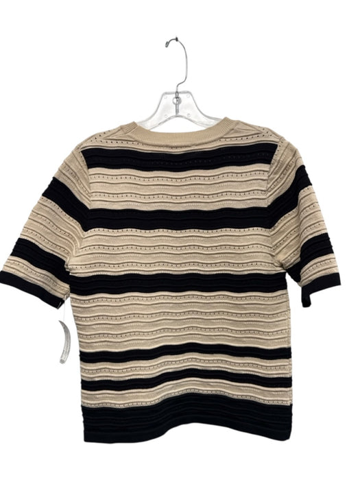 Nanette Lepore Size M Beige & Black Rayon Blend Short Sleeve Perforated Top Beige & Black / M