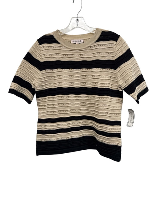 Nanette Lepore Size M Beige & Black Rayon Blend Short Sleeve Perforated Top Beige & Black / M