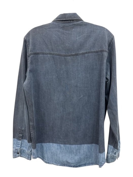 Sandro Size 3 Med Light Wash Cotton Denim Snap Front Color Block Collar Top Med Light Wash / 3