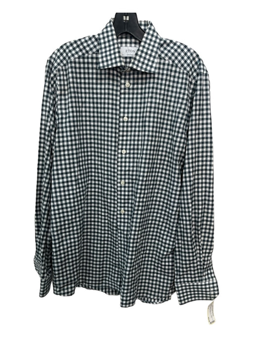 Eton Size 15.75 Green & White Cotton Plaid Button Down Men's Long Sleeve Shirt 15.75