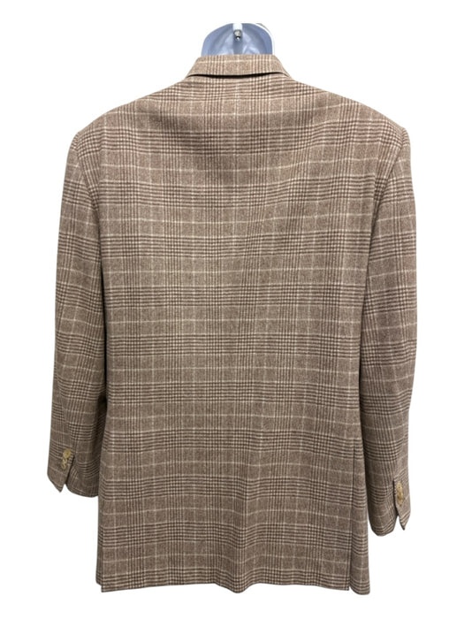 Isaia Tan Wool Blend Plaid 2 Button Men's Blazer Tan / 52