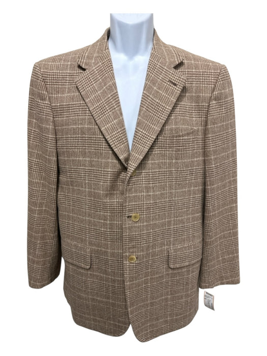 Isaia Tan Wool Blend Plaid 2 Button Men's Blazer Tan / 52