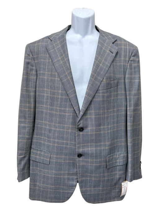 Kiton Blue & Tan Wool Blend Plaid 2 Button Men's Blazer Blue & Tan / 52
