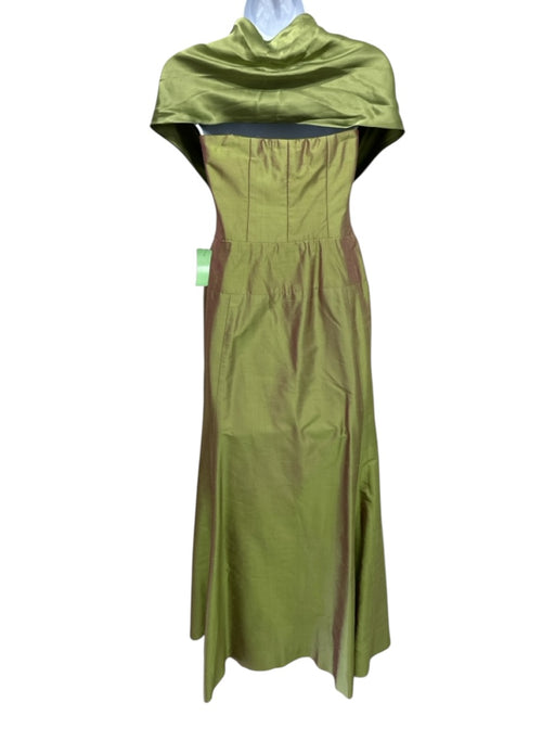 Nicole Miller Size 8 Green Silk Taffeta Strapless Scarf column Gown Green / 8