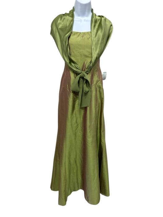 Nicole Miller Size 8 Green Silk Taffeta Strapless Scarf column Gown Green / 8