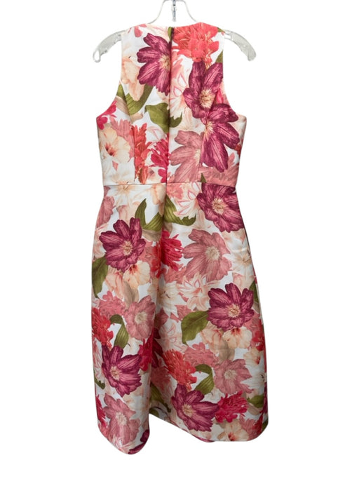 Kay Unger Size 10 Pink, White, Green Polyester Pleated Floral Belted Gown Pink, White, Green / 10