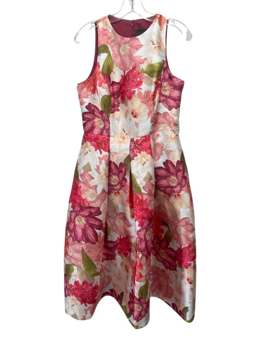 Kay Unger Size 10 Pink, White, Green Polyester Pleated Floral Belted Gown Pink, White, Green / 10