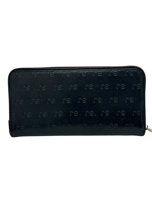 St John Black Leather Gold Tone Hardware Monogram Zip Close Continental Wallets Black