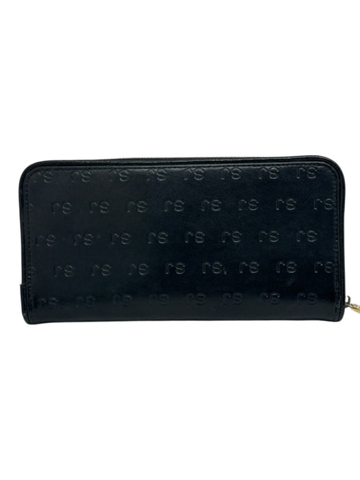 St John Black Leather Gold Tone Hardware Monogram Zip Close Continental Wallets Black