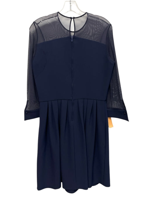 Anne Fontaine Size 40 Navy Poly Blend Keyhole Back Mesh Pleated Skirt Dress Navy / 40