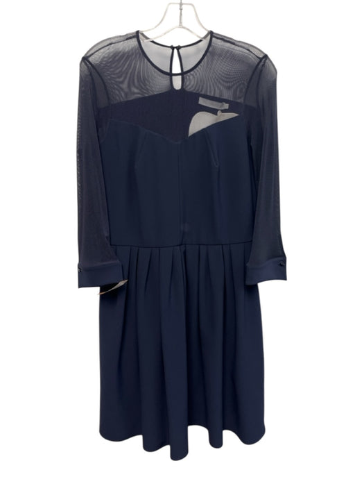 Anne Fontaine Size 40 Navy Poly Blend Keyhole Back Mesh Pleated Skirt Dress Navy / 40