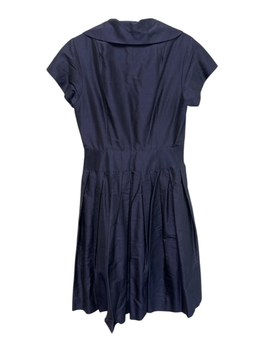 Teri Jon Size 8 Navy Silk Pleats Button Front Zip Close Adjustable Waist Dress Navy / 8