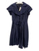 Teri Jon Size 8 Navy Silk Pleats Button Front Zip Close Adjustable Waist Dress Navy / 8