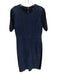 Elie Tahari Size 10 Navy Lamb leather Zip Back Round Neck Mixed Fabric Dress Navy / 10