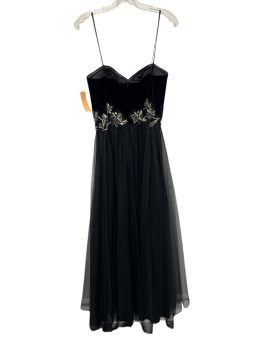 Aidan Mattox Size 8 Black Poly Blend Embellished Zip Back Mesh Overlay Gown Black / 8