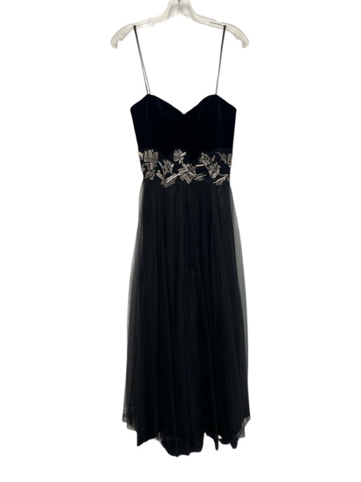 Aidan Mattox Size 8 Black Poly Blend Embellished Zip Back Mesh Overlay Gown Black / 8