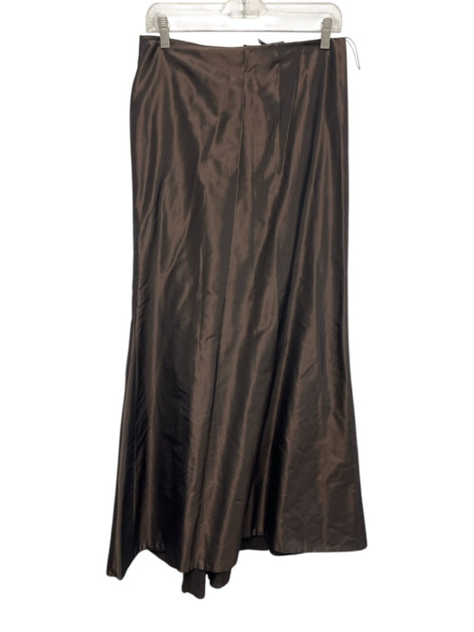 Carmen Marc Valvo Size 8 Dark Grey Silk Satin Zip Back Maxi Skirt Dark Grey / 8