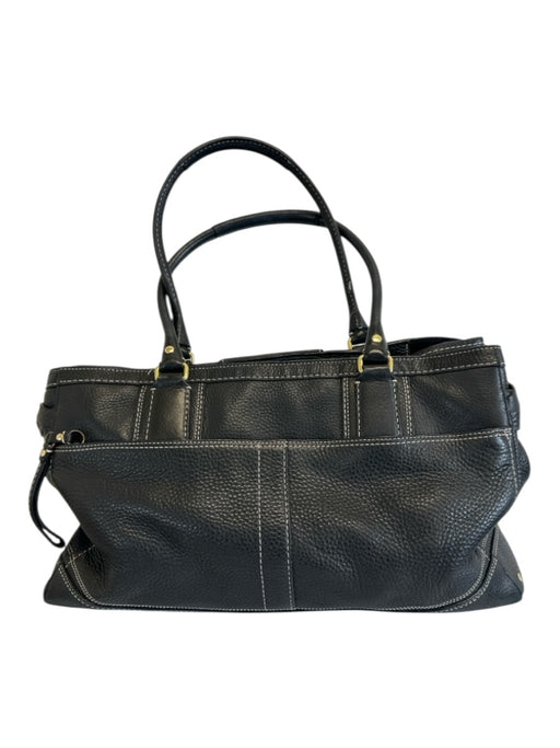 Coach Black Leather Zip Back Contrast Stitch Top Handle Feet Bag Black / L