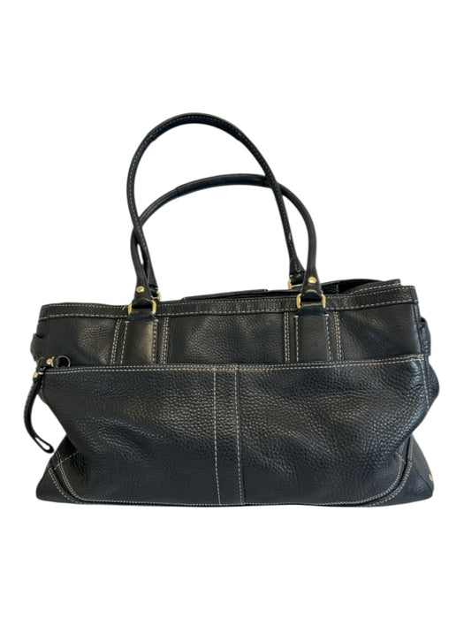 Coach Black Leather Zip Back Contrast Stitch Top Handle Feet Bag Black / L