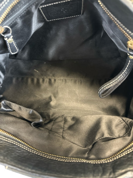 Coach Black Leather Zip Back Contrast Stitch Top Handle Feet Bag Black / L