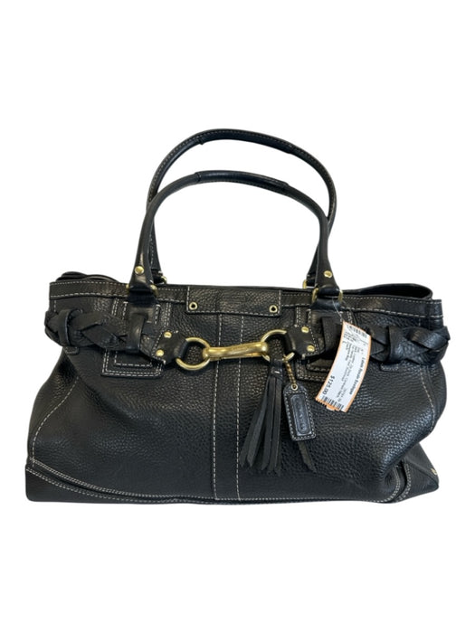 Coach Black Leather Zip Back Contrast Stitch Top Handle Feet Bag Black / L