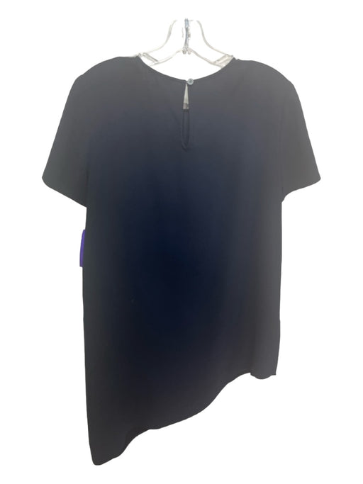 St John Size P Navy Triacetate Blend Round Neck Short Sleeve Assymetric Hem Top Navy / P